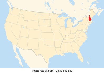 Symbol Map of the State New Hampshire (United States of America) showing the Contiguous United States with the highlighted state