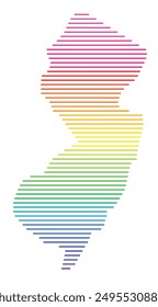 Symbol Map of the State New Jersey (United States of America) showing the state with horizontal parallel lines in rainbow colors