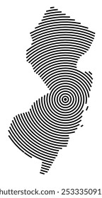 Symbol Map of the State New Jersey (United States of America) showing the state with a series of circular black lines on white background