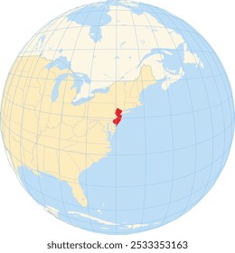 Mapa de símbolos do estado de Nova Jersey (Estados Unidos da América) mostrando o globo terrestre com o estado destacado