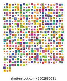 Symbol Map of the State New Mexico (United States of America) showing the state with a pattern of overlapping colorful squares like candies
