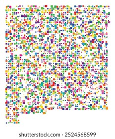 Symbol Map of the State New Mexico (United States of America) showing the state with a pattern of randomly distributed colorful squares of different sizes
