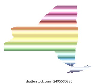 Symbolkarte des Bundesstaates Neu York (Vereinigte Staaten von Amerika) mit Horizontalen Parallellinien in Regenbogenfarben