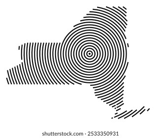 Symbol Map of the State New York (United States of America) showing the state with a series of circular black lines on white background