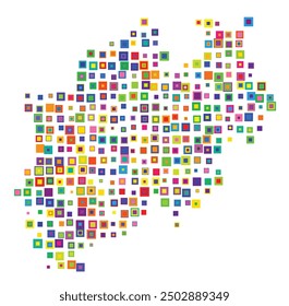 Symbol Map of the State Nordrhein-Westfalen (Germany) showing the Bundesland with a pattern of overlapping colorful squares like candies