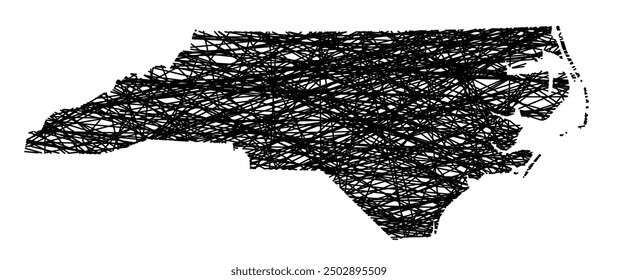 Symbol Map of the State North Carolina (United States of America) showing the state with black, crossing lines like Mikado Sticks or a spider web