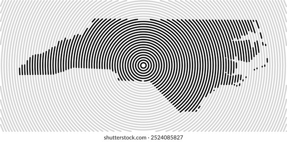 Symbol Map of the State North Carolina (United States of America) showing the state with a series of circular black lines on white background