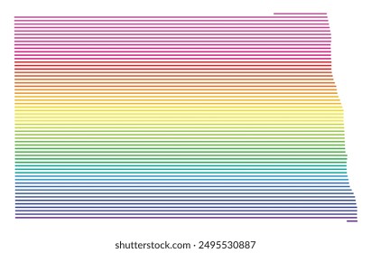 Symbolkarte des Bundesstaates North Dakota (Vereinigte Staaten von Amerika) mit Horizontalen Parallellinien in Regenbogenfarben