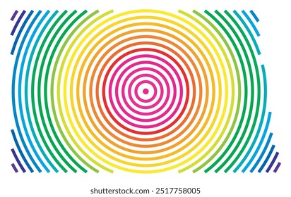 Symbolkarte des Bundesstaates North Dakota (Vereinigte Staaten von Amerika), die den Bundesstaat mit konzentrischen Kreisen in Regenbogenfarben zeigt