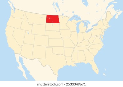 Symbol Map of the State North Dakota (United States of America) showing the Contiguous United States with the highlighted state
