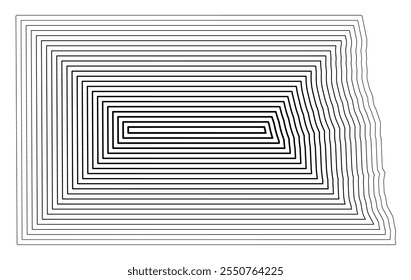 Mapa simbólico del estado de Dakota del Norte (Estados Unidos de América) que muestra la frontera estatal amortiguada en el interior con líneas estrechas negras