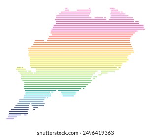 Symbolkarte des Bundesstaates Odisha (Indien) mit horizontalen, parallelen Linien in Regenbogenfarben
