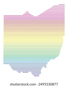 Symbol Map of the State Ohio (United States of America) showing the state with horizontal parallel lines in rainbow colors