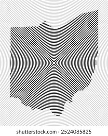 Symbol Map of the State Ohio (United States of America) showing the state with a series of circular black lines on white background