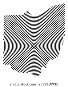 Symbol Map of the State Ohio (United States of America) showing the state with a series of circular black lines on white background
