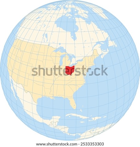Symbol Map of the State Ohio (United States of America) showing the earth globe with the highlighted state
