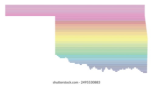 Symbolkarte des Bundesstaates Oklahoma (Vereinigte Staaten von Amerika) mit Horizontalen Parallellinien in Regenbogenfarben
