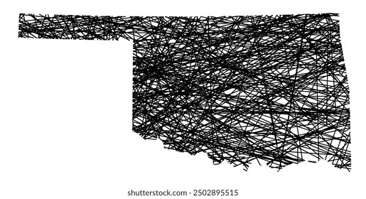 Symbol Map of the State Oklahoma (United States of America) showing the state with black, crossing lines like Mikado Sticks or a spider web