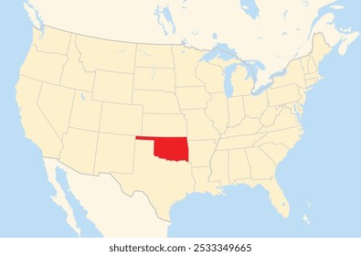 Symbol Map of the State Oklahoma (United States of America) showing the Contiguous United States with the highlighted state