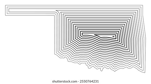 Symbol Map of the State Oklahoma (United States of America) showing the state border buffered inside with black tapering lines