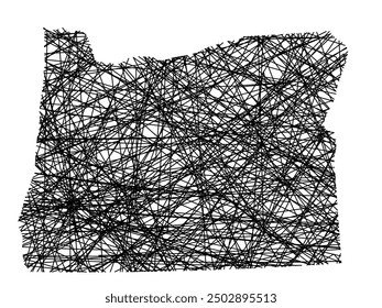 Symbol Map of the State Oregon (United States of America) showing the state with black, crossing lines like Mikado Sticks or a spider web