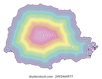 Symbol Map of the State Parana (Brazil) showing the state border buffered inside in rainbow colors