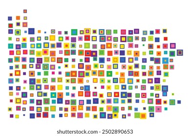 Symbol Map of the State Pennsylvania (United States of America) showing the state with a pattern of overlapping colorful squares like candies