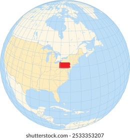 Symbol Map of the State Pennsylvania (United States of America) showing the earth globe with the highlighted state