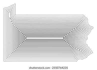 Mapa simbólico del estado de Pensilvania (Estados Unidos de América) que muestra la frontera estatal amortiguada en el interior con líneas estrechas negras