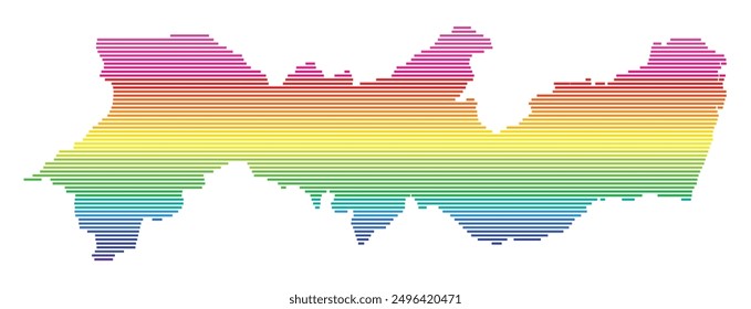 Symbol Map of the State Pernambuco (Brazil) showing the territory with horizontal parallel lines in rainbow colors
