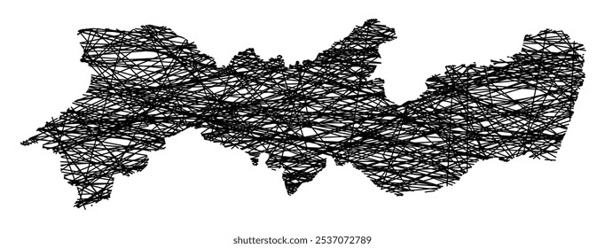 Symbol Map of the State Pernambuco (Brazil) showing the state with black, crossing lines like Mikado Sticks or a spider web