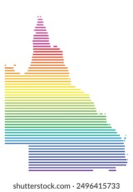 Symbol Map of the State Queensland (Australia) showing the territory with horizontal parallel lines in rainbow colors
