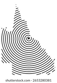 Mapa de símbolos do Estado de Queensland (Austrália) mostrando o território com uma linha espiral preta