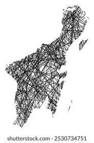 Mapa de símbolos do Estado Quintana Roo (México) mostrando o estado com linhas pretas cruzadas, como bengalas Mikado ou teia de aranha