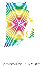 Symbolkarte der State Rhode Island (Vereinigte Staaten von Amerika), die den Bundesstaat mit konzentrischen Kreisen in Regenbogenfarben zeigt