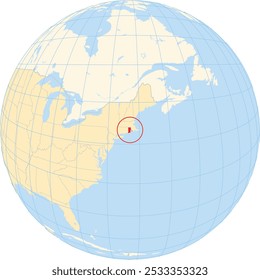 Symbol Map of the State Rhode Island (United States of America) showing the earth globe with the highlighted state