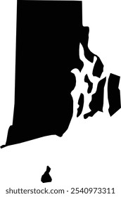 Mapa de Símbolos do Estado de Rhode Island (Estados Unidos da América) mostrando o estado como um polígono preto com fundo transparente