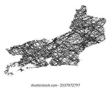 Symbol Map of the State Rio de Janeiro (Brazil) showing the state with black, crossing lines like Mikado Sticks or a spider web