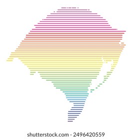 Mapa simbólico del estado de Rio Grande do Sul (Brasil) que muestra el territorio con líneas paralelas Horizontales en colores del arco iris