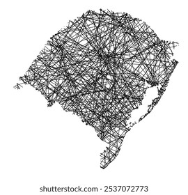 Symbol Map of the State Rio Grande do Sul (Brazil) showing the state with black, crossing lines like Mikado Sticks or a spider web