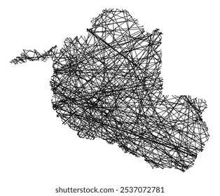 Symbol Map of the State Rondonia (Brazil) showing the state with black, crossing lines like Mikado Sticks or a spider web