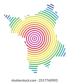 Mapa simbólico del estado de Roraima (Brasil) que muestra el territorio con círculos concéntricos en colores del arco iris