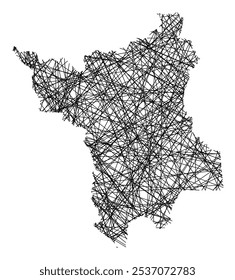 Symbol Map of the State Roraima (Brazil) showing the state with black, crossing lines like Mikado Sticks or a spider web