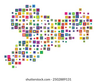 Symbol Map of the State Sachsen (Germany) showing the Bundesland with a pattern of overlapping colorful squares like candies