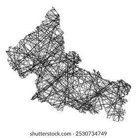 Symbol Map of the State San Luis Potosi (Mexico) showing the state with black, crossing lines like Mikado Sticks or a spider web