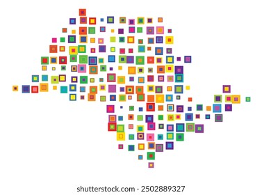 Symbol Map of the State Sao Paulo (Brazil) showing the territory with a pattern of overlapping colorful squares like candies