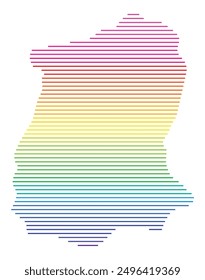 Symbolkarte des Bundesstaates Sikkim (Indien) mit horizontalen parallelen Linien in Regenbogenfarben