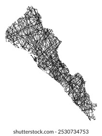 Symbol Map of the State Sinaloa (Mexico) showing the state with black, crossing lines like Mikado Sticks or a spider web