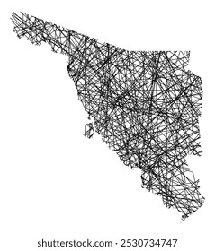 Symbol Map of the State Sonora (Mexico) showing the state with black, crossing lines like Mikado Sticks or a spider web