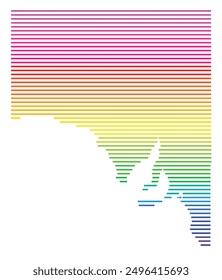 Symbolkarte des Bundesstaates Südaustralien (Australien) mit horizontalen parallelen Linien in Regenbogenfarben